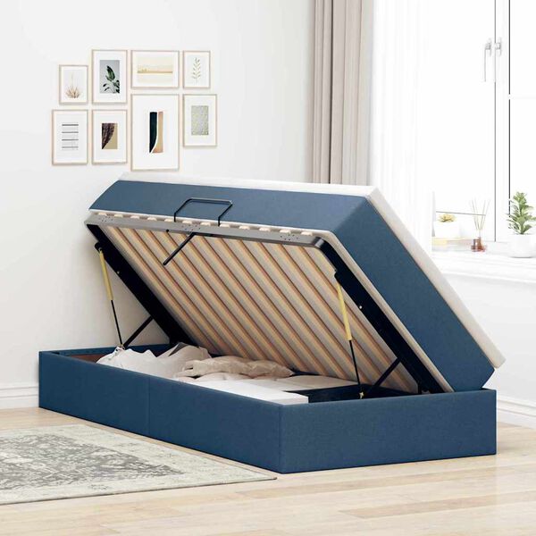 vidaXL Aufbewahrungsbett mit Matratze Blau 100 x 200 cm Polyester