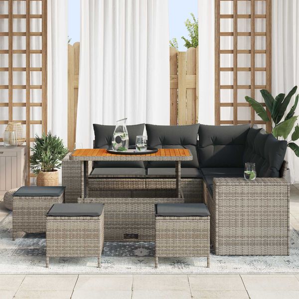 vidaXL Gartensofa-set mit Kissen 9 pcs Grau Poly-Rattan