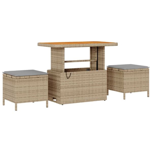 vidaXL Garten-Sofa-Set mit Kissen mit Speicher Beige Poly Rattan