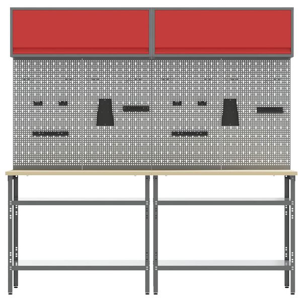 vidaXL Werkbank-Set 8 pcs Rot und Grau Pulverbeschichteter Stahl