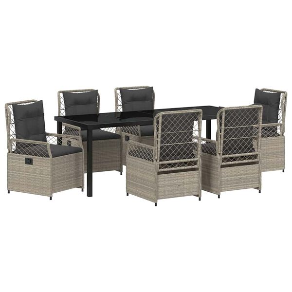 vidaXL Garten Essgruppe 7 pcs Hellgrau Poly-Rattan