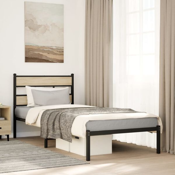 vidaXL Metallbett ohne Matratze Sonoma-Eiche 90x190 cm
