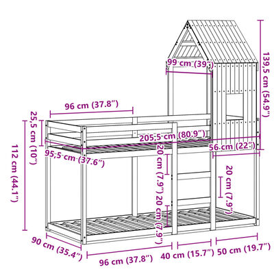 vidaXL Etagenbett ohne Matratze 90x200 cm Massivholz Kiefer