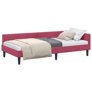 vidaXL Eckbettgestell Weinrot 90 cm x 190 cm SamtundSperrholz