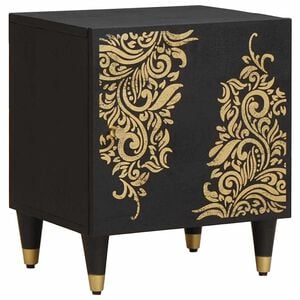 vidaXL Nachttisch mit T&uuml;r Schwarz 40 x 33 x 46 cm Massivholz Mango