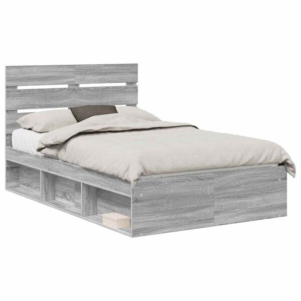 vidaXL Bettrahmen Graues Sonoma 120 x 190 cm Massives Kiefernholz