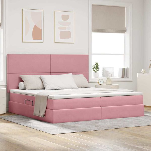 vidaXL Bett mit Stauraum und LED mit Matratze Rosa 200 x 200 cm Samt