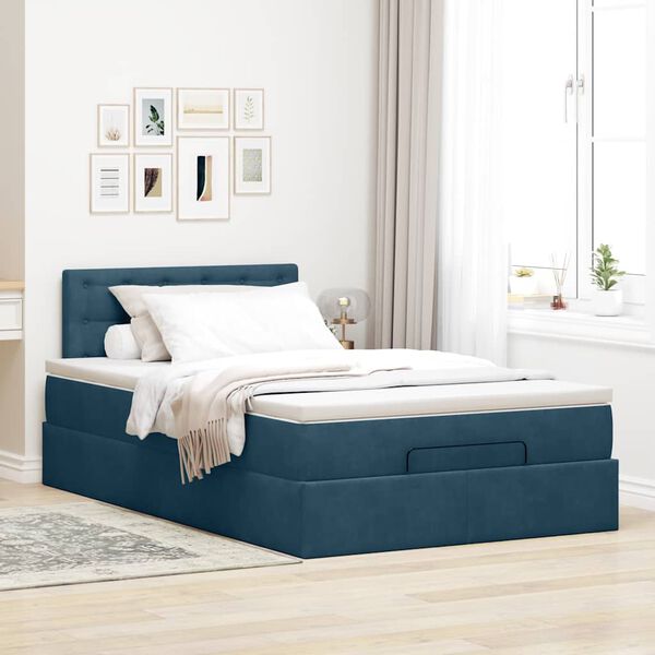 vidaXL Ottomane Bett mit Matratze & LEDs Dunkelblau 120x190 cm Samt
