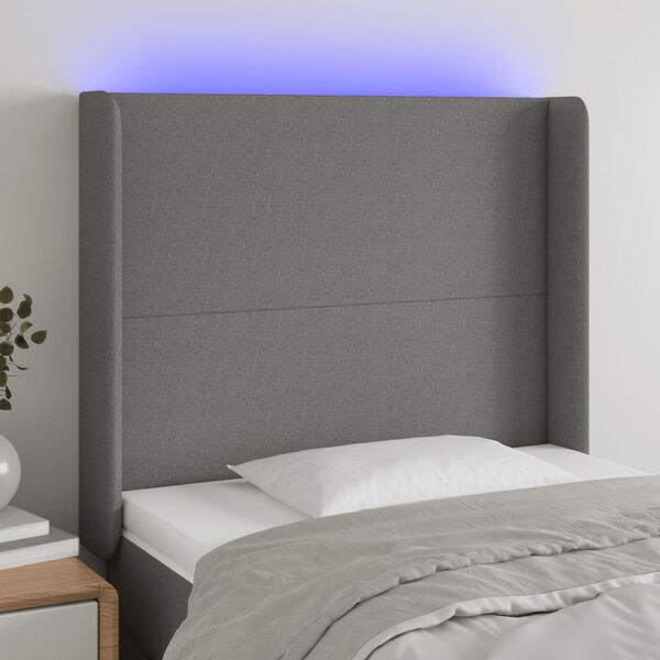 vidaXL LED Kopfteil Dunkelgrau 103x16x118/128 cm Stoff