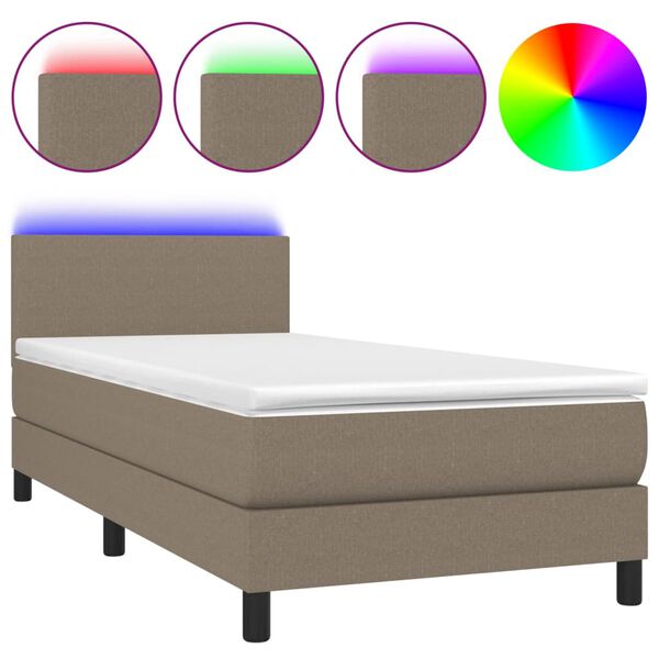 vidaXL Boxspringbett mit Matratze & LED Taupe 90x190 cm Stoff