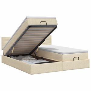 vidaXL Ottoman Bett mit Matratze mit Kopfteil 2 pcs Creme Stoff