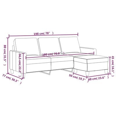 vidaXL 3-Sitzer-Sofa mit Hocker Cappuccino-Braun 180 cm Kunstleder