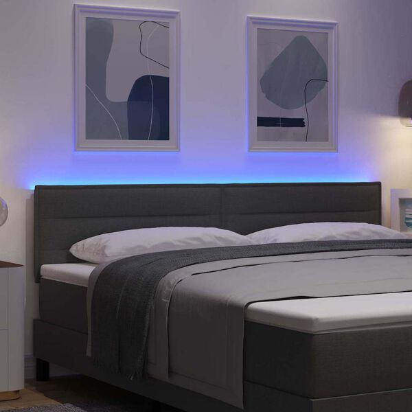 vidaXL LED Kopfteil mit LED-Lichtleisten Dunkelgrau 180 cm Polyester