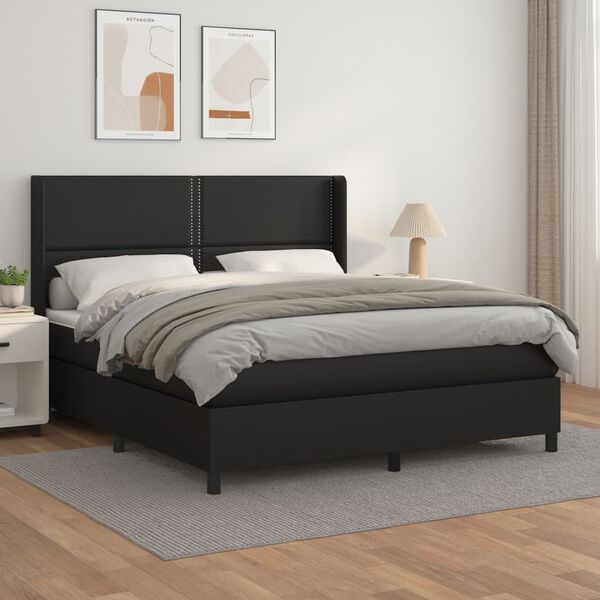 vidaXL Boxspringbett mit Matratze Schwarz 160x200 cm Kunstleder