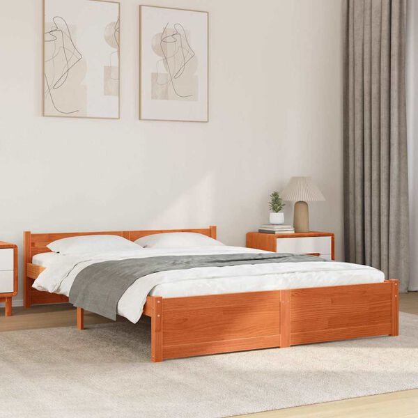 vidaXL Bettrahmen Wachsbraun 205.5 x 95.5 x 51 cm Massives Kiefernholz