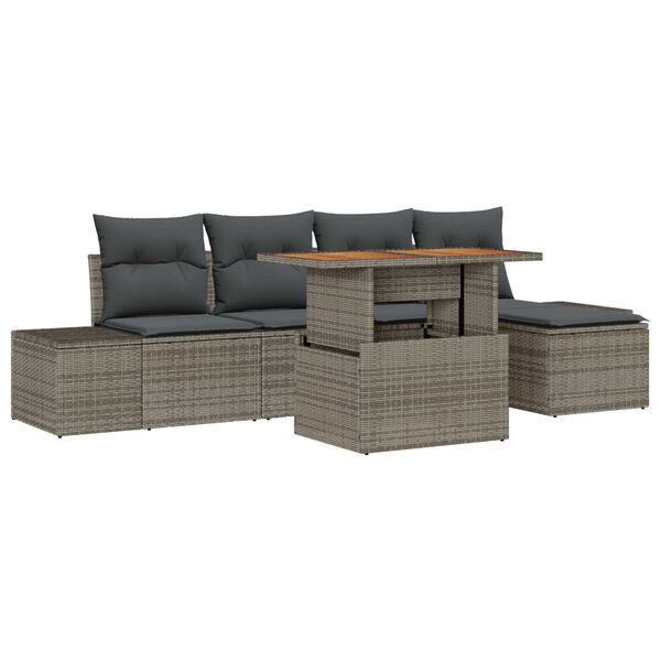 vidaXL Garten-Sofa-Set mit Speicher 6 pcs Grau Poly Rattan