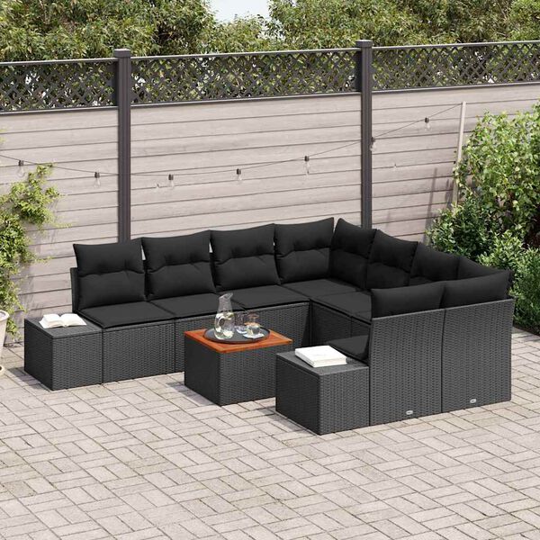 vidaXL Gartensofa-set mit Kissen 9 pcs Schwarz Poly-Rattan