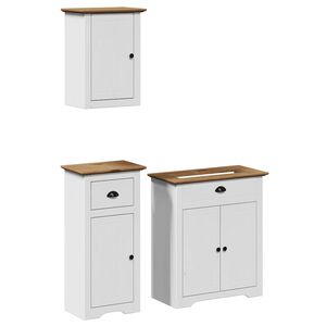 vidaXL 3-tlg. Badm&ouml;bel-Set BODO Wei&szlig; und Braun Massivholz Kiefer