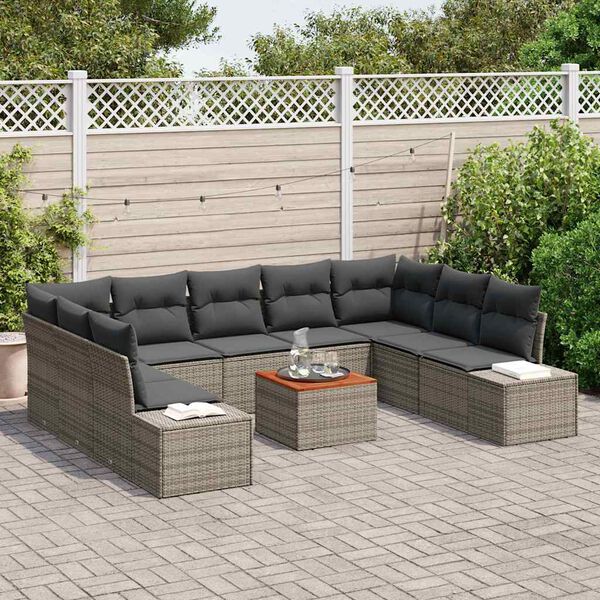 vidaXL Gartensofa-set mit Kissen 10 pcs Grau Poly-Rattan
