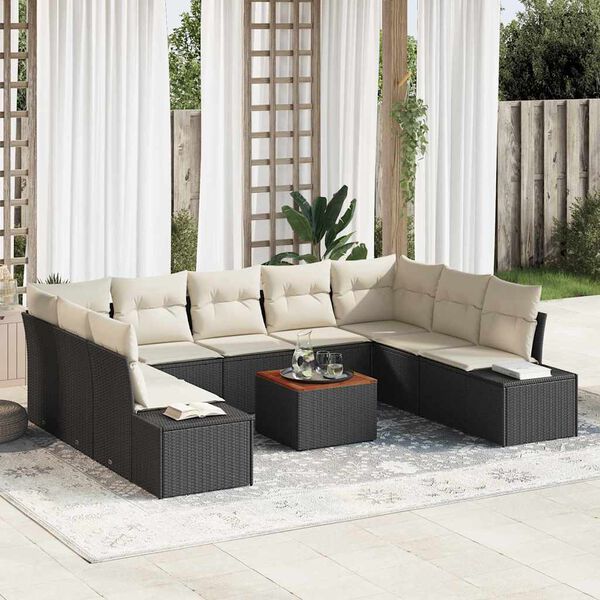 vidaXL Gartensofa-set mit Kissen 10 pcs Schwarz Poly-Rattan