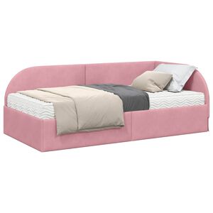 vidaXL Eckbettgestell mit Matratze mit Kopfteil 2 pcs Rosa Samt