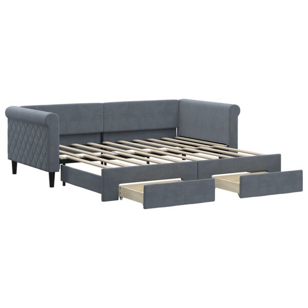 vidaXL Tagesbett Ausziehbar mit Schubladen Dunkelgrau 90x190 cm Samt