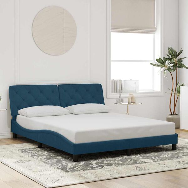 vidaXL Bettgestell mit LED ohne Matratze Blau 160x200 cm Samt