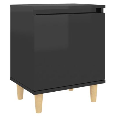 vidaXL Nachttisch mit Massivholz-Beinen Hochglanz-Schwarz 40x30x50 cm