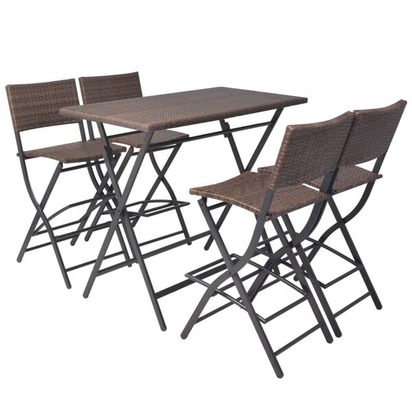 vidaXL 5-tlg. Garten-Essgruppe Klappbar Stahl Poly Rattan Braun