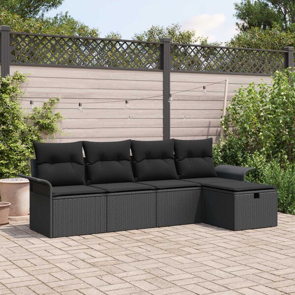 vidaXL Gartensofa-set mit Kissen 5 pcs Schwarz Poly-Rattan