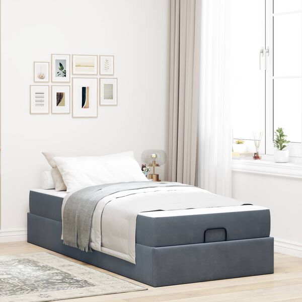 vidaXL Bettgestell mit Matratze mit Matratze 2 pcs Dunkelgrau Samt