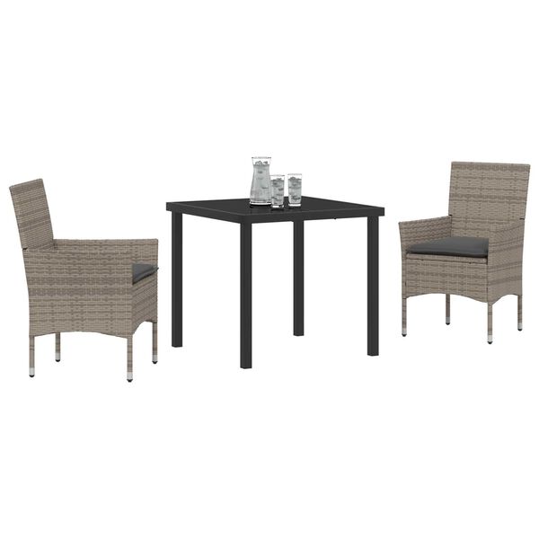 vidaXL Garten Essgruppe mit Kissen 3 pcs Grau Poly-Rattan