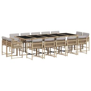 vidaXL 15-tlg. Garten-Essgruppe mit Kissen Beigemischung Poly Rattan