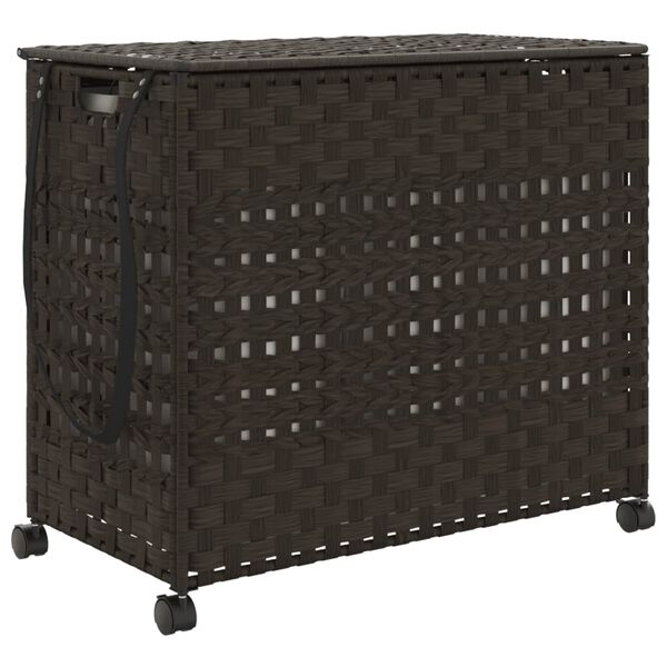 vidaXL W&auml;schekorb mit Rollen Dunkelbraun 66x35x60 cm Rattan