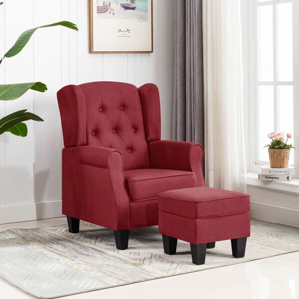 vidaXL Sessel mit Fu&szlig;hocker Weinrot Stoff