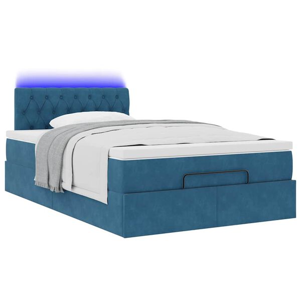 vidaXL Ottomane Bett mit Matratze & LEDs Dunkelblau 120x190 cm Samt