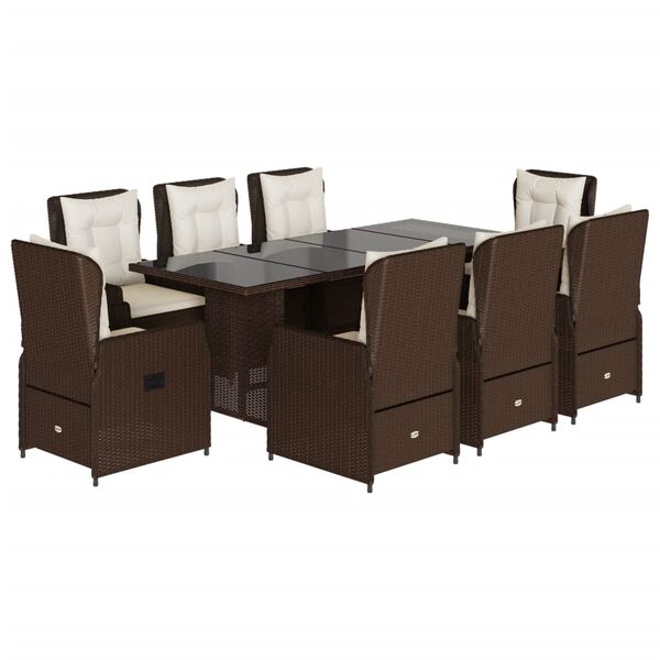 vidaXL 9-tlg. Garten-Essgruppe mit Kissen Braun Poly Rattan