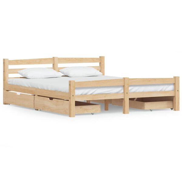 vidaXL Bettgestell mit 4 Schubladen Massivholz Kiefer 160x200 cm