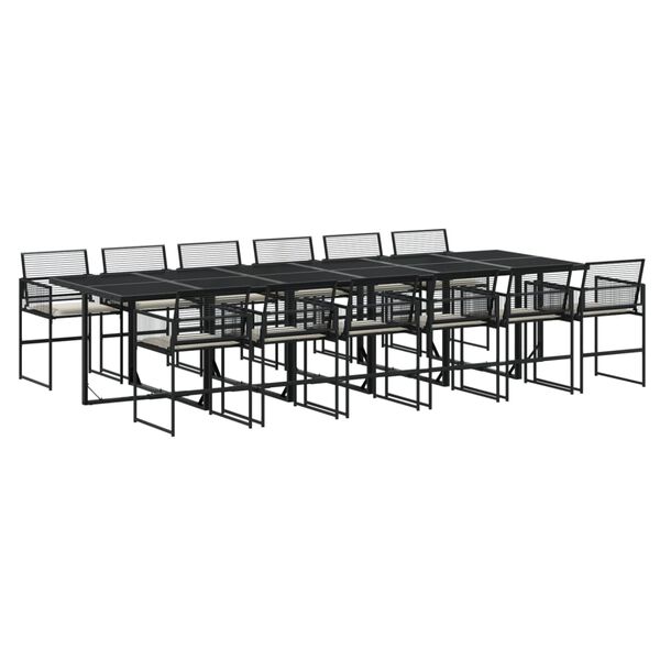 vidaXL 13-tlg. Garten-Essgruppe mit Kissen Schwarz Poly Rattan