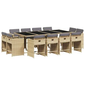 vidaXL 13-tlg. Garten-Essgruppe mit Kissen Beigemischung Poly Rattan