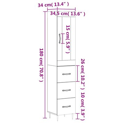 vidaXL Highboard Braun Eichen-Optik 34,5x34x180 cm Holzwerkstoff