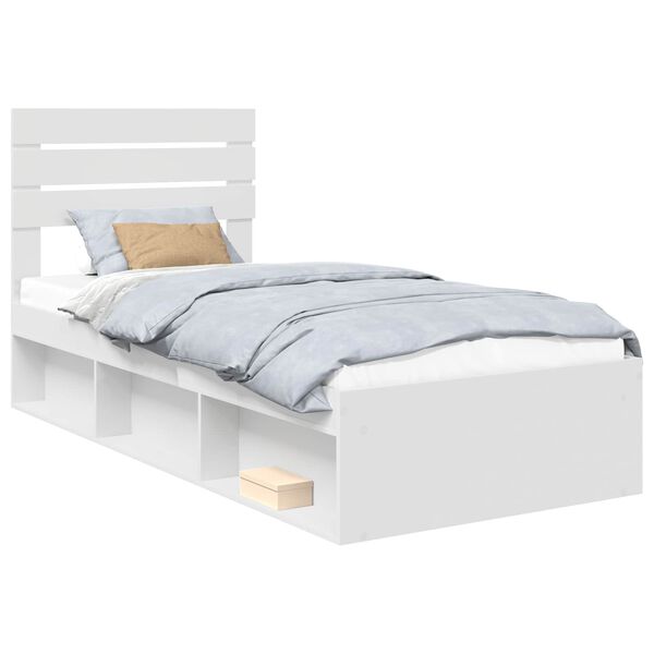 vidaXL Bettrahmen mit Kopfteil Wei&szlig; 90 x 200 cm Massives Kiefernholz
