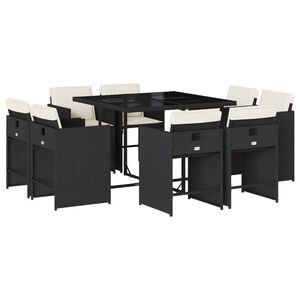 vidaXL 17-tlg. Garten-Essgruppe mit Kissen Schwarz Poly Rattan