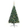 vidaXL K&uuml;nstlicher Halb-Weihnachtsbaum Beleuchtung Kugeln Gr&uuml;n 240 cm