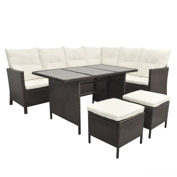 vidaXL 4-tlg. Garten-Lounge-Set mit Auflagen Poly Rattan Braun