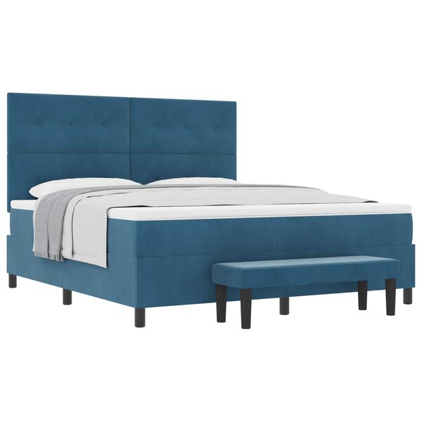 vidaXL Boxspringbett mit Matratze Dunkelblau 180 x 200 cm Samt