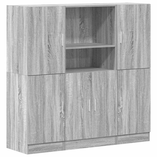 vidaXL 3-tlg. K&uuml;chenschrank-Set Grau Sonoma Holzwerkstoff