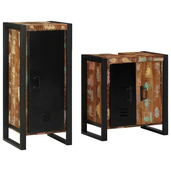 vidaXL Badezimmerm&ouml;bel-Set mit Regal 2 pcs Massives upgecyceltes Holz