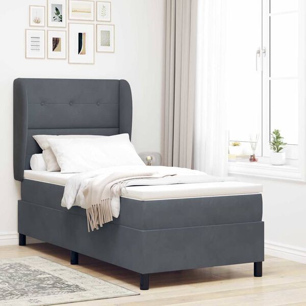 vidaXL Boxspringbett mit Matratze Dunkelgrau 190 x 90 cm Polyester