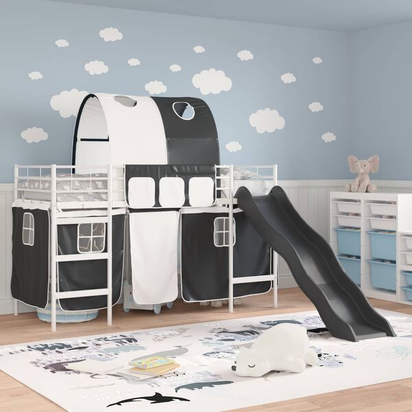 vidaXL Kinder-Etagenbett Wei&szlig; und Schwarz 90 x 190 cm Metall